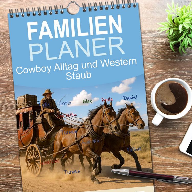 Produktbild: Familienplaner 2026 - Cowboy Alltag und Western Staub mit 5 Spalten (Wandkalender, 21 x 45 cm) CALVENDO