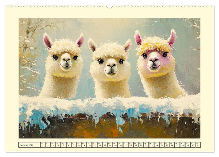 Produktbild: Alpakas. Entz&uuml;ckende Paintings in duftigen Farben (Wandkalender 2026 DIN A2 quer), CALVENDO Monatskalender