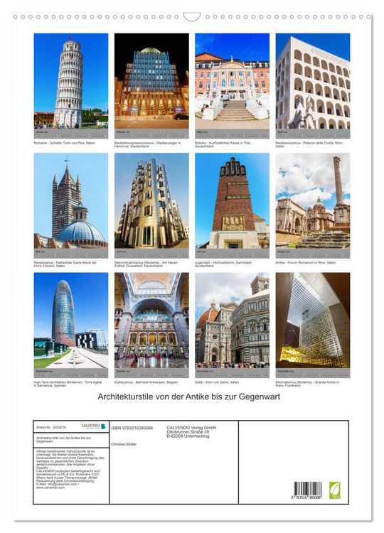 Produktbild: Architekturstile von der Antike bis zur Gegenwart (Wandkalender 2026 DIN A2 hoch), CALVENDO Monatskalender