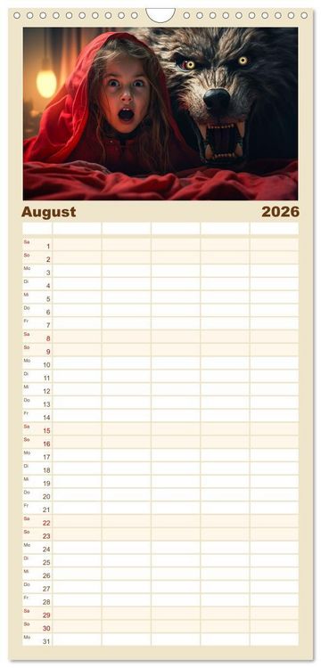 Produktbild: Familienplaner 2026 - Rotk&auml;ppchen und der Wolf mit 5 Spalten (Wandkalender, 21 x 45 cm) CALVENDO