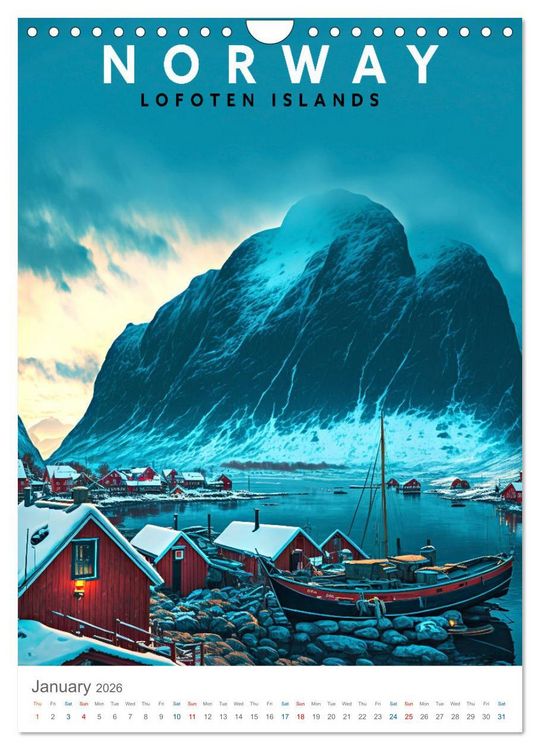 Produktbild: Lofoten Islands - Old School Poster Style (Wall Calendar 2026 DIN A4 portrait), CALVENDO 12 Month Wall Calendar