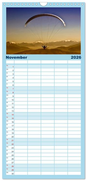 Produktbild: Familienplaner 2026 - Freiheit und Abenteuer - Paragliding mit 5 Spalten (Wandkalender, 21 x 45 cm) CALVENDO