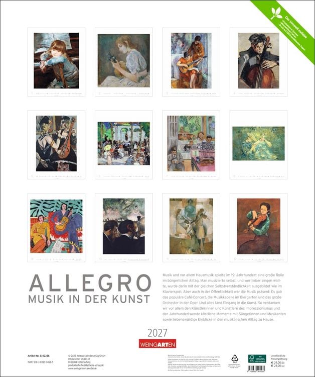 Produktbild: Allegro - Musik in der Kunst Kalender 2027 - Musik in der Kunst