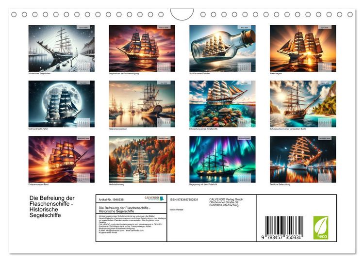 Produktbild: Die Befreiung der Flaschenschiffe - Historische Segelschiffe (Wandkalender 2026 DIN A4 quer), CALVENDO Monatskalender