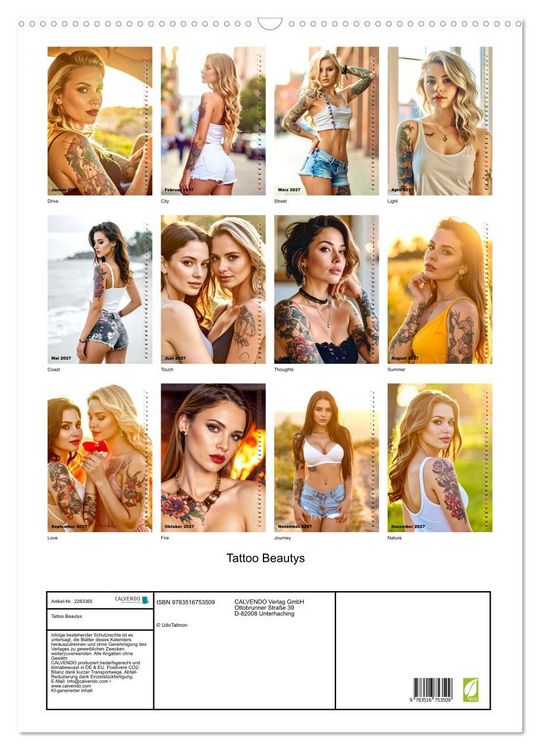 Produktbild: Tattoo Beautys (Wandkalender 2027 DIN A2 hoch), CALVENDO Monatskalender
