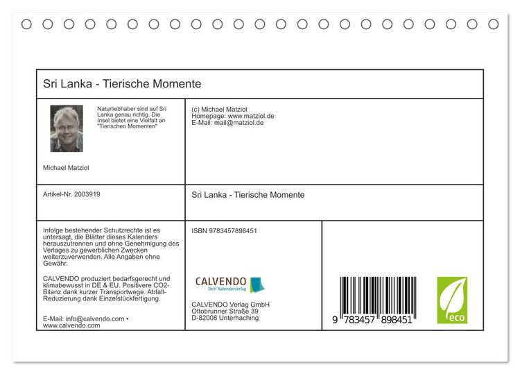 Produktbild: Sri Lanka - Tierische Momente (Tischkalender 2026 DIN A5 quer), CALVENDO Monatskalender