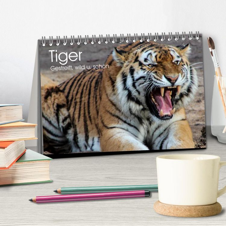 Produktbild: Tiger. Gestreift, wild u. sch&ouml;n (Tischkalender 2026 DIN A5 quer), CALVENDO Monatskalender