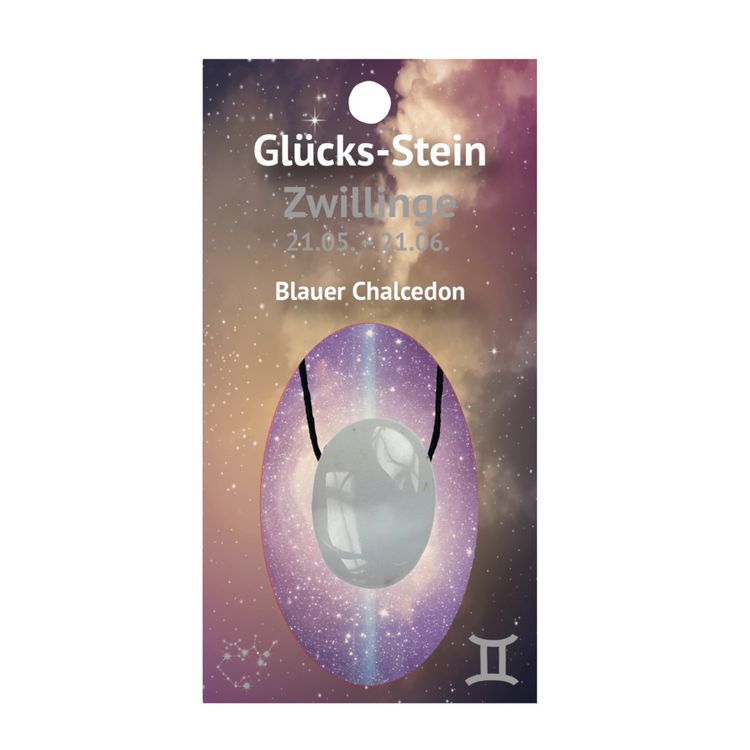 Produktbild: Gl&uuml;cksstein mit Band auf Astrokarte Zwillinge/Chalcedon