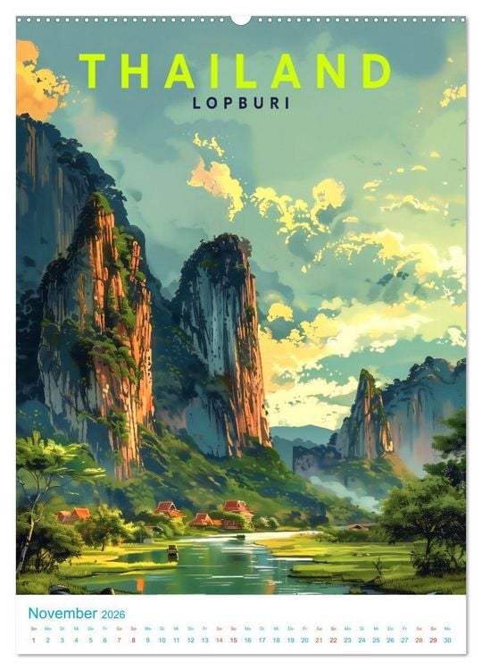 Produktbild: Thailand - Old School Poster Style (Wandkalender 2026 DIN A2 hoch), CALVENDO Monatskalender