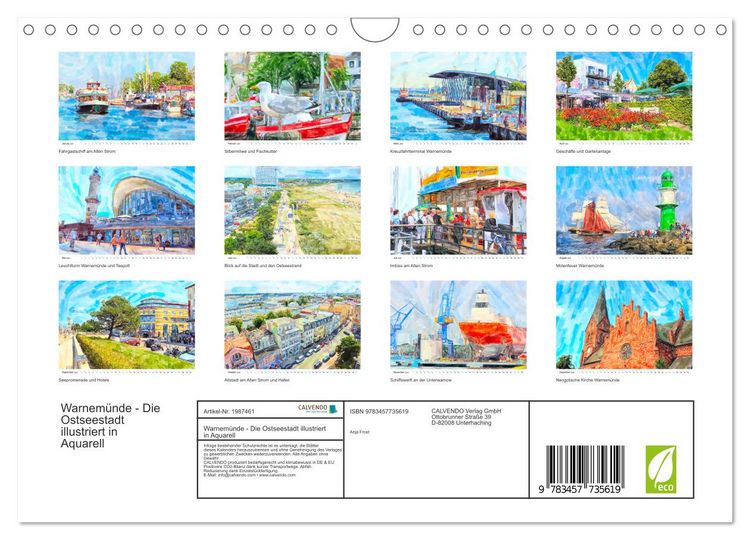 Produktbild: Warnem&uuml;nde - Die Ostseestadt illustriert in Aquarell (Wandkalender 2026 DIN A4 quer), CALVENDO Monatskalender