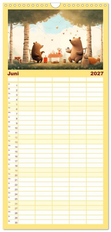 Produktbild: Familienplaner 2027 - B&auml;rige Illustrationen mit 5 Spalten (Wandkalender, 21 x 45 cm) CALVENDO
