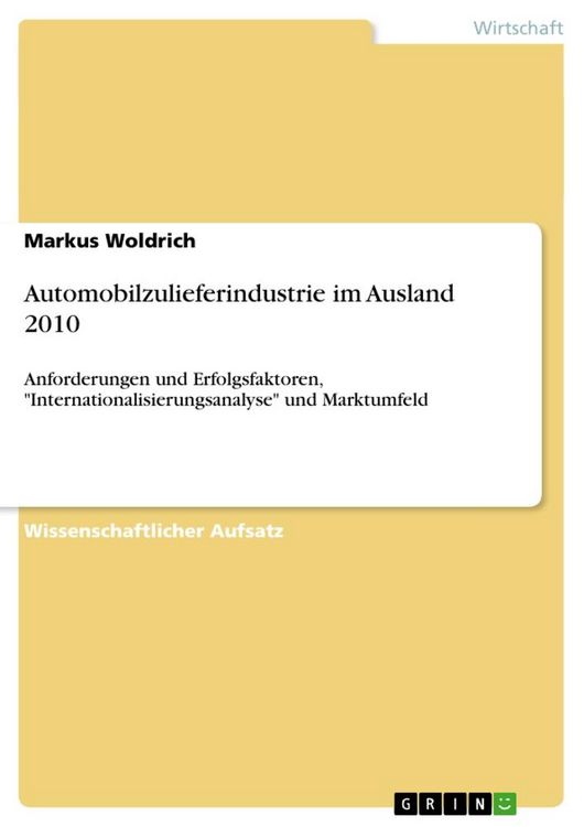 Produktbild: Automobilzulieferindustrie im Ausland 2010