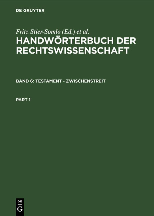 Produktbild: Handw&ouml;rterbuch der Rechtswissenschaft / Testament - Zwischenstreit