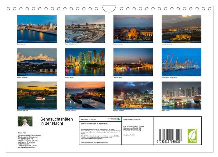 Produktbild: Sehnsuchtsh&auml;fen in der Nacht (Wandkalender 2026 DIN A4 quer), CALVENDO Monatskalender