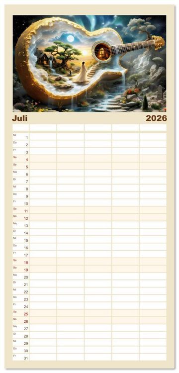 Produktbild: Familienplaner 2026 - Gitarrenhorizonte mit 5 Spalten (Wandkalender, 21 x 45 cm) CALVENDO