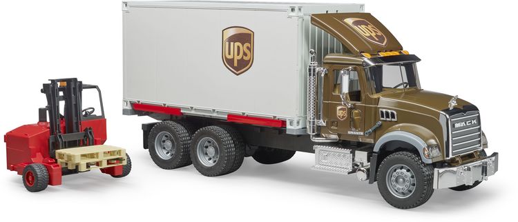 Produktbild: Bruder 02828 MACK Granite UPS Logistik-LKW mit Mitnahmestapler