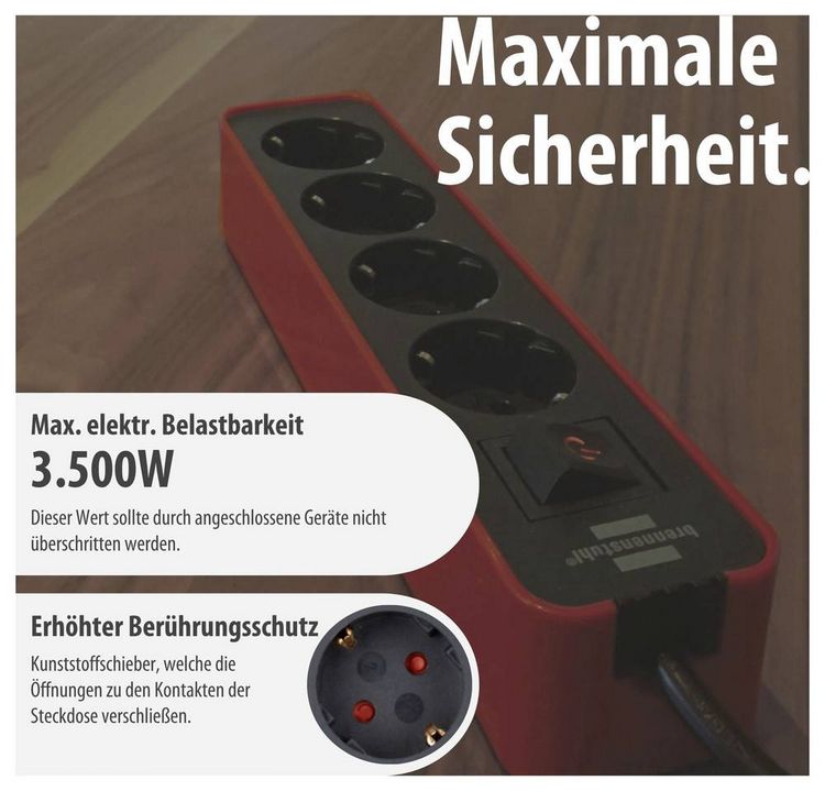 Produktbild: Brennenstuhl 1153240070 Steckdosenleiste mit Schalter 4fach Rot, Schwarz Schutzkontakt 1St.