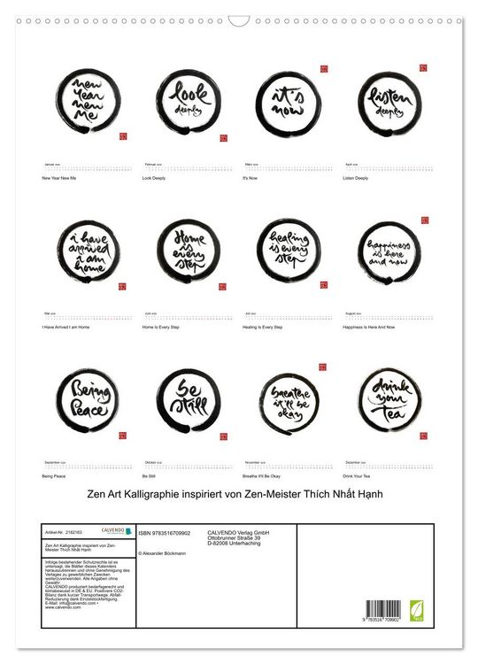 Produktbild: Zen Art Kalligraphie inspiriert von Zen-Meister Th&iacute;ch Nhất Hạnh (Wandkalender 2026 DIN A2 hoch), CALVENDO Monatskalender