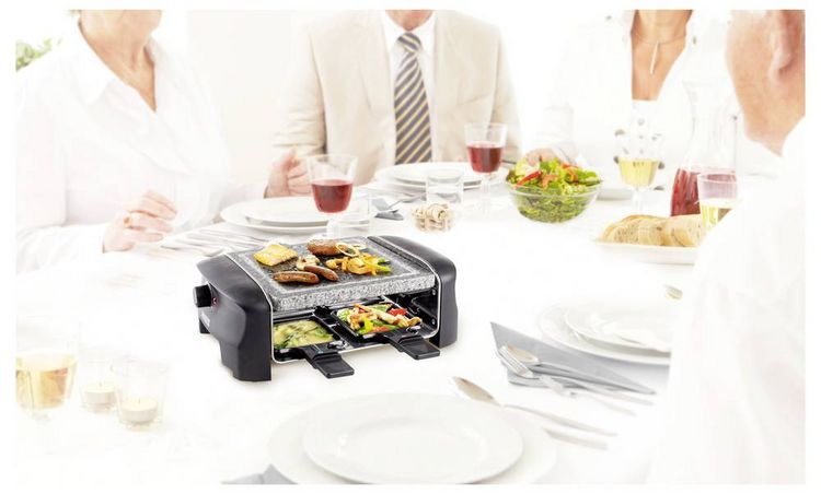 Produktbild: Princess 01.162810.01.001 Raclette 4Pf&auml;nnchen, Antihaftbeschichtung, mit Grillstein Schwarz