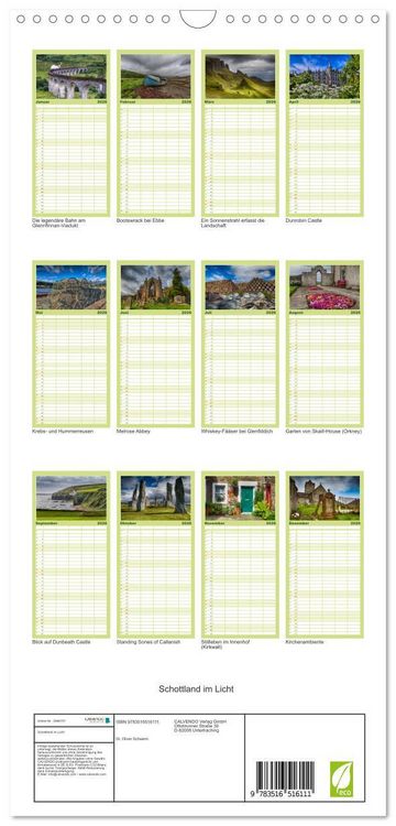 Produktbild: Familienplaner 2026 - Schottland im Licht mit 5 Spalten (Wandkalender, 21 x 45 cm) CALVENDO