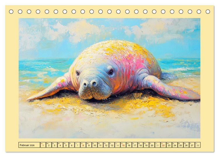 Produktbild: Manatee Paintings. Rundschwanzseek&uuml;he im &Ouml;lgem&auml;lde-Stil (Tischkalender 2026 DIN A5 quer), CALVENDO Monatskalender