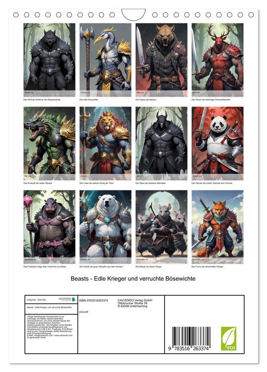 Produktbild: Beasts - Edle Krieger und verruchte B&ouml;sewichte (Wandkalender 2026 DIN A4 hoch), CALVENDO Monatskalender