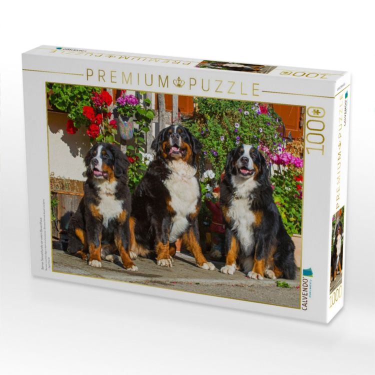 Produktbild: CALVENDO Puzzle Berner Sennenhunde vor einem Bauernhaus | 1000 Teile Lege-Gr&ouml;&szlig;e 64x48cm Foto-Puzzle f&uuml;r gl&uuml;ckliche Stunden