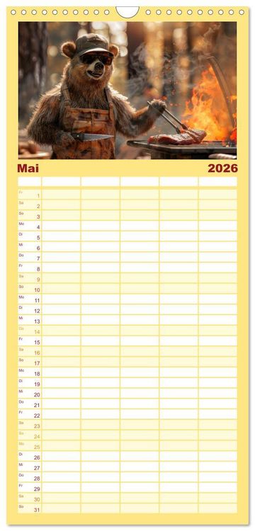Produktbild: Familienplaner 2026 - Tierisch lustige Grillmeister mit 5 Spalten (Wandkalender, 21 x 45 cm) CALVENDO