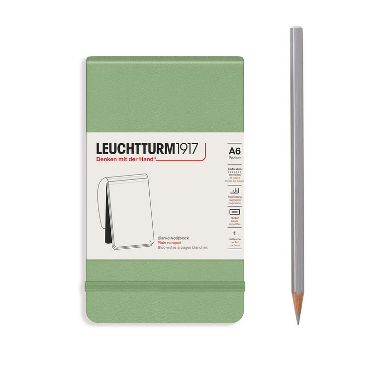Produktbild: LEUCHTTURM1917 Notizblock Pocket (A6), Hardcover, 94 nummerierte Seiten, Salbei, Blanko