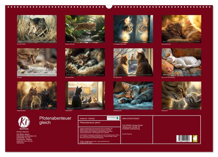 Produktbild: Pfotenabenteuer gleich (Wandkalender 2026 DIN A2 quer), CALVENDO Monatskalender