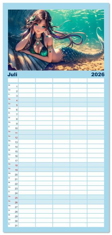 Produktbild: Familienplaner 2026 - Meerjungfrauen - geheimnisvolle Sch&ouml;nheiten des Meeres mit 5 Spalten (Wandkalender, 21 x 45 cm) CALVENDO