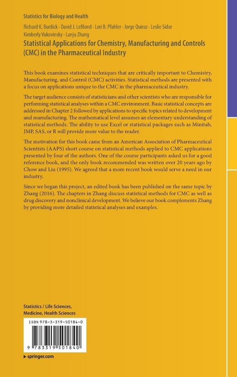 Produktbild: Statistical Applications for Chemistry, Manufacturing and Controls (CMC) in the Pharmaceutical Industry