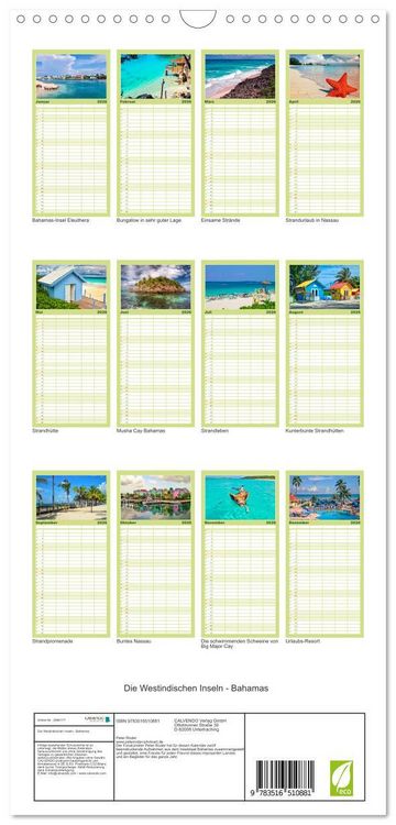 Produktbild: Familienplaner 2026 - Die Westindischen Inseln - Bahamas mit 5 Spalten (Wandkalender, 21 x 45 cm) CALVENDO