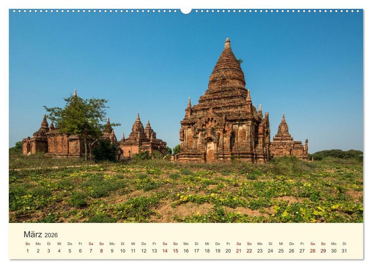 Produktbild: Bagan - Pagode im Wald (hochwertiger Premium Wandkalender 2026 DIN A2 quer), Kunstdruck in Hochglanz