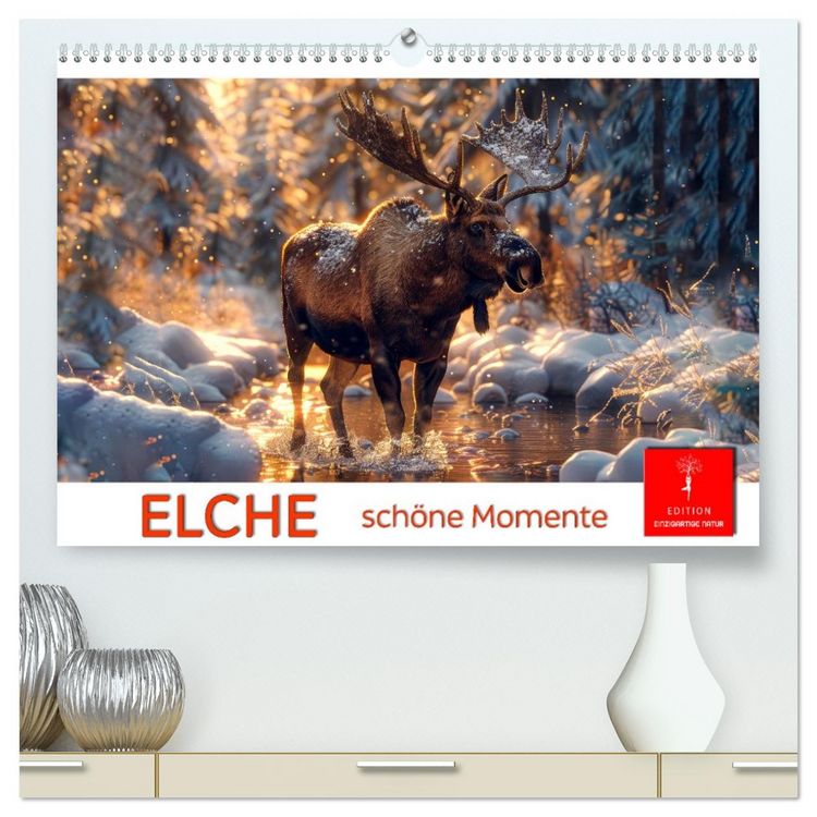 Produktbild: Elche - sch&ouml;ne Momente (hochwertiger Premium Wandkalender 2026 DIN A2 quer), Kunstdruck in Hochglanz