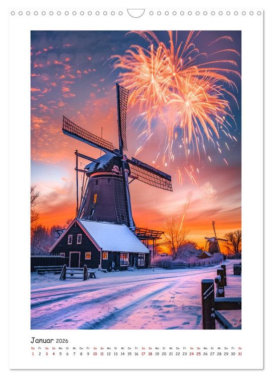 Produktbild: Windm&uuml;hlen - Zauberhaft mit einer KI in Szene gesetzt (Wandkalender 2026 DIN A3 hoch), CALVENDO Monatskalender