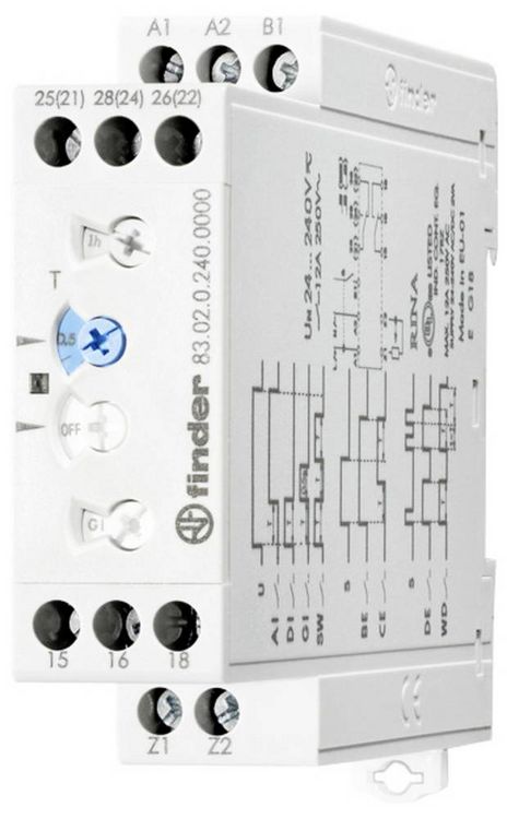 Produktbild: Finder 83.02.0.240.0003 Multifunktions-Zeitrelais mit 8 Zeitfunktionen Zeitrelais 24V DC/AC, 240V DC/AC 1 St. Zeitbereich: 0.05s