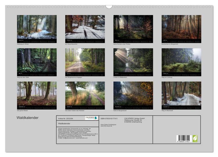 Produktbild: Waldkalender (Wandkalender 2026 DIN A2 quer), CALVENDO Monatskalender