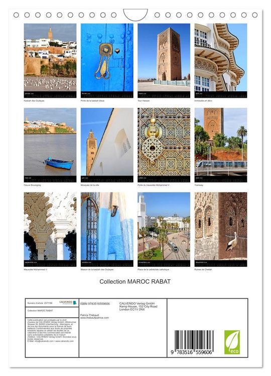 Produktbild: Collection MAROC RABAT (Calendrier mural 2026 DIN A4 horizontal), CALVENDO calendrier mensuel