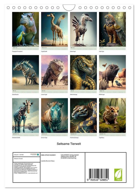 Produktbild: Seltsame Tierwelt (Wandkalender 2026 DIN A4 hoch), CALVENDO Monatskalender