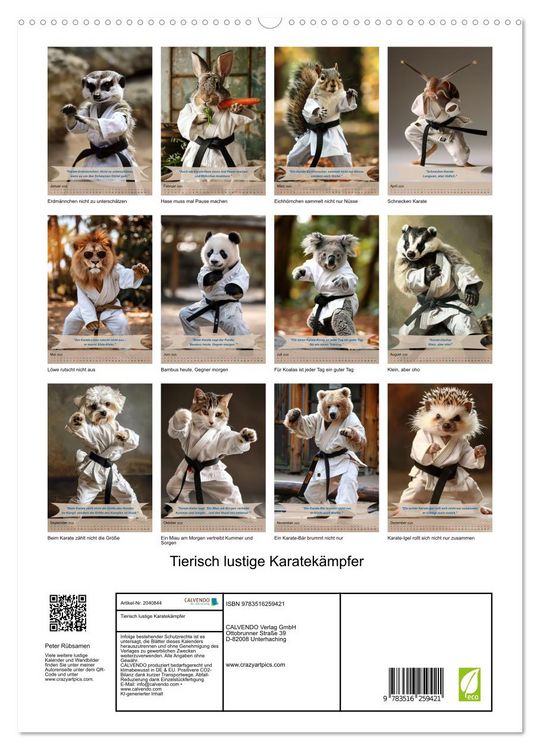 Produktbild: Tierisch lustige Karatek&auml;mpfer (hochwertiger Premium Wandkalender 2026 DIN A2 hoch), Kunstdruck in Hochglanz