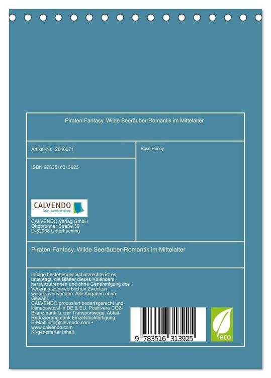Produktbild: Piraten-Fantasy. Wilde Seer&auml;uber-Romantik im Mittelalter (Tischkalender 2026 DIN A5 hoch), CALVENDO Monatskalender