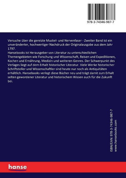 Produktbild: Versuche &uuml;ber die gereizte Muskel- und Nervenfaser