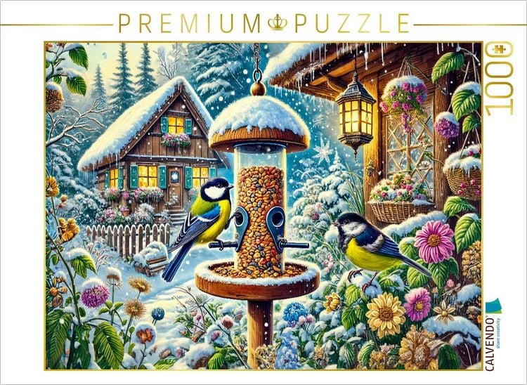 Produktbild: CALVENDO Puzzle Kohlmeisen am Futterhaus | 1000 Teile Lege-Gr&ouml;&szlig;e 64x48cm Foto-Puzzle f&uuml;r gl&uuml;ckliche Stunden