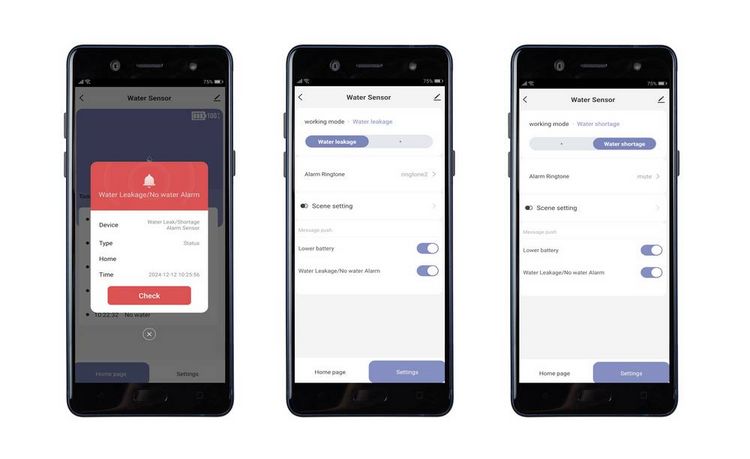 Produktbild: Sygonix SY-6735646 Wassermelder mit App-Steuerung, mit internem Sensor, mit externem Sensor batteriebetrieben