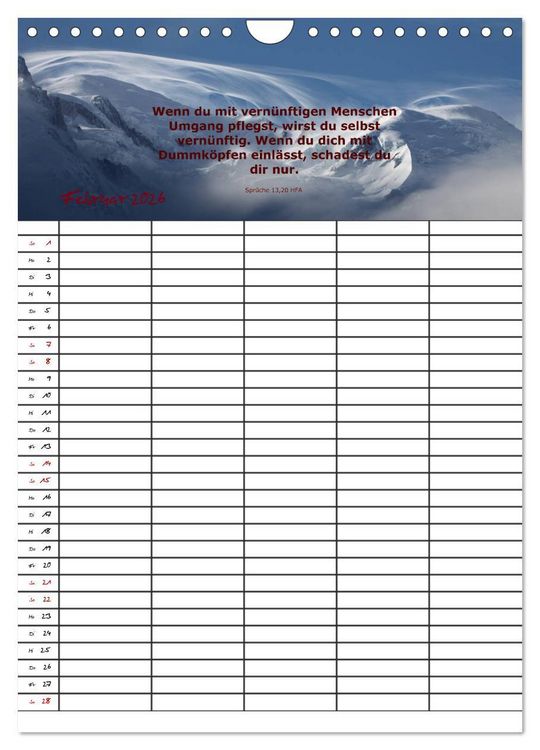 Produktbild: ein Planer mit biblischer Weisheit aus den Spr&uuml;chen Salomos (Wandkalender 2026 DIN A4 hoch), CALVENDO Monatskalender