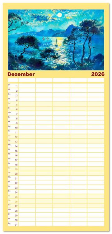 Produktbild: Familienplaner 2026 - Ein Tag am Meer - Durch die Augen der Impressionisten mit 5 Spalten (Wandkalender, 21 x 45 cm) CALVENDO