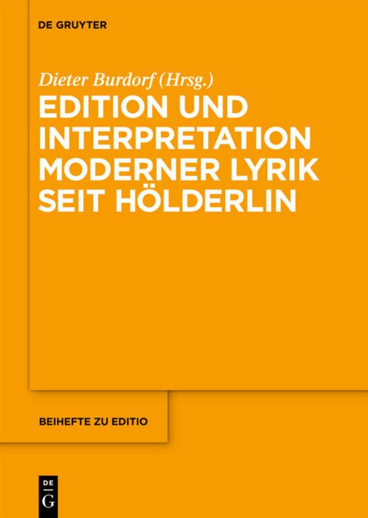 Produktbild: Edition und Interpretation moderner Lyrik seit H&ouml;lderlin