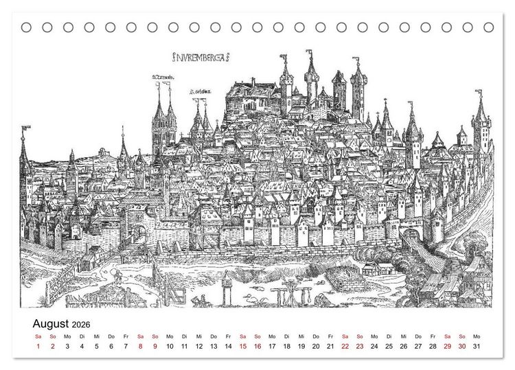 Produktbild: Schedelsche Weltchronik Deutsche St&auml;dte 1493 (Tischkalender 2026 DIN A5 quer), CALVENDO Monatskalender