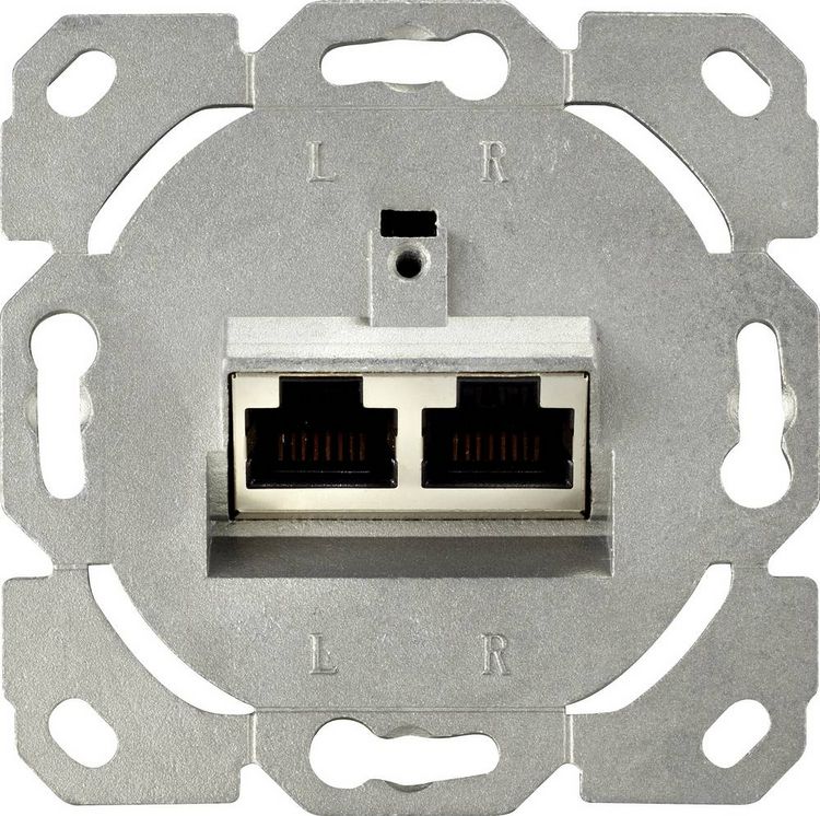 Produktbild: Renkforce Netzwerkdose Unterputz Einsatz mit Zentralplatte und Rahmen CAT 6a 2 Port Wei&szlig;